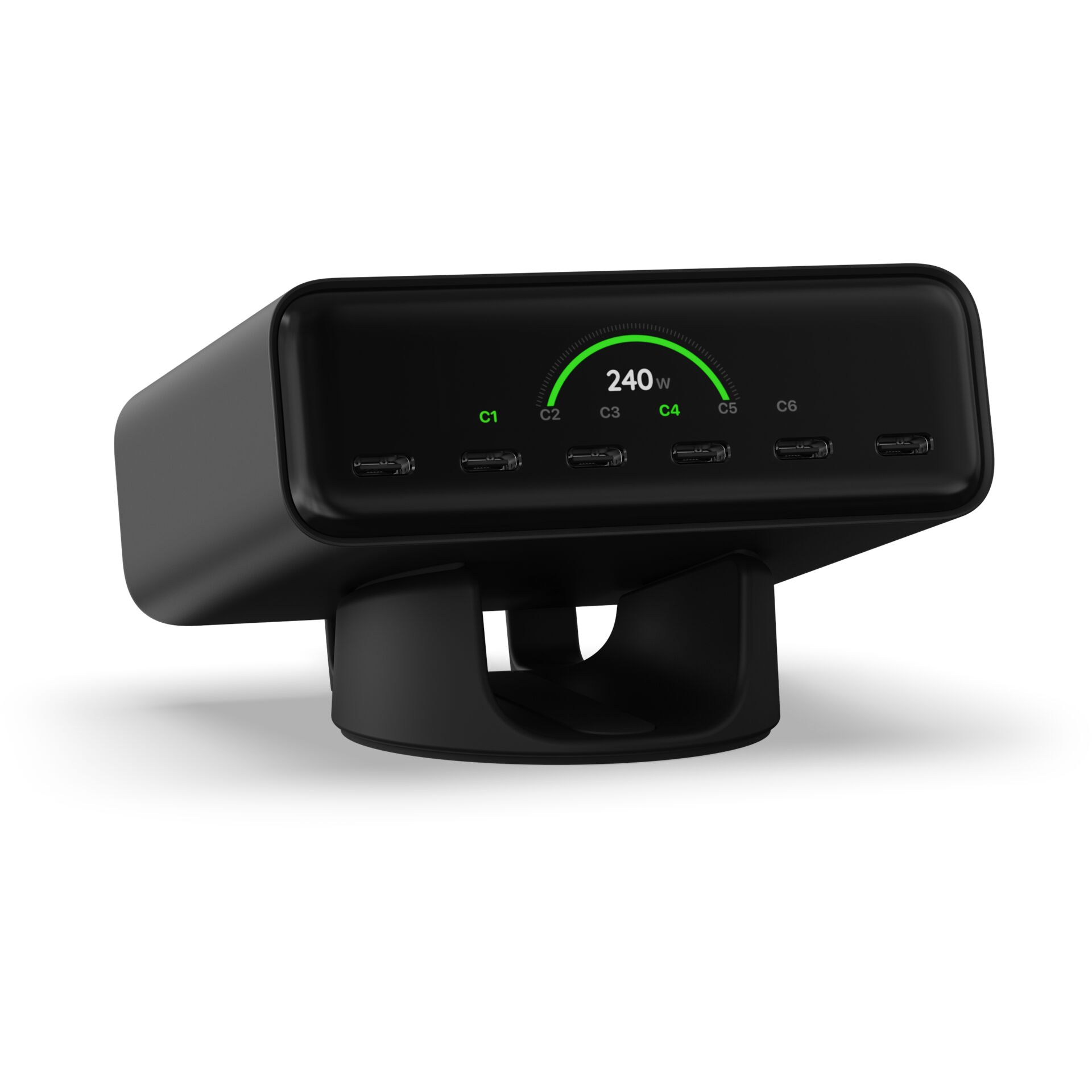 USB-C Hub, Strommessmeter, Portenauswahl, Kabelloses Ladegerät, Schwarzer Adapter