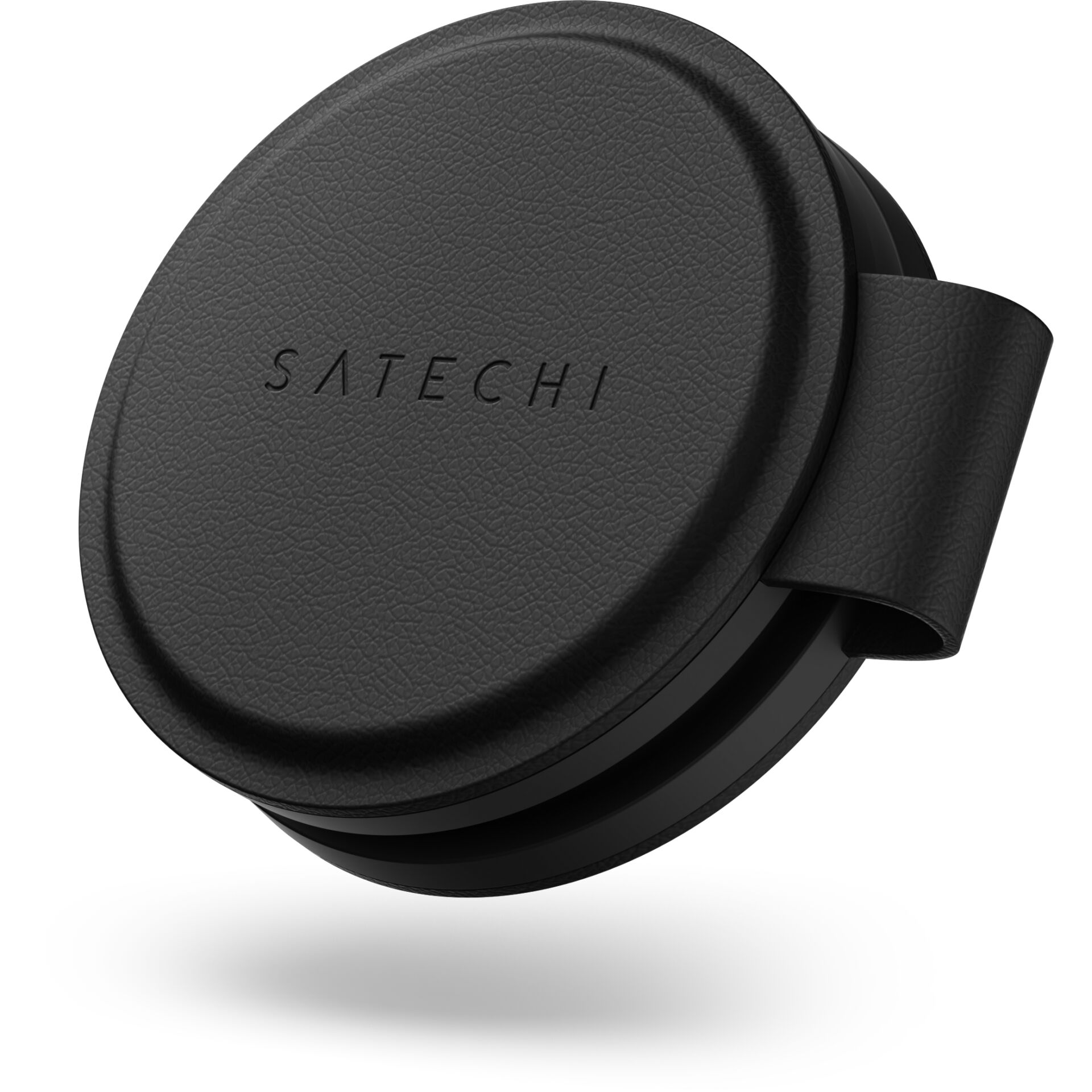 Smartphone stand, Phone grip, Magnetic mount, Leather texture, Black color