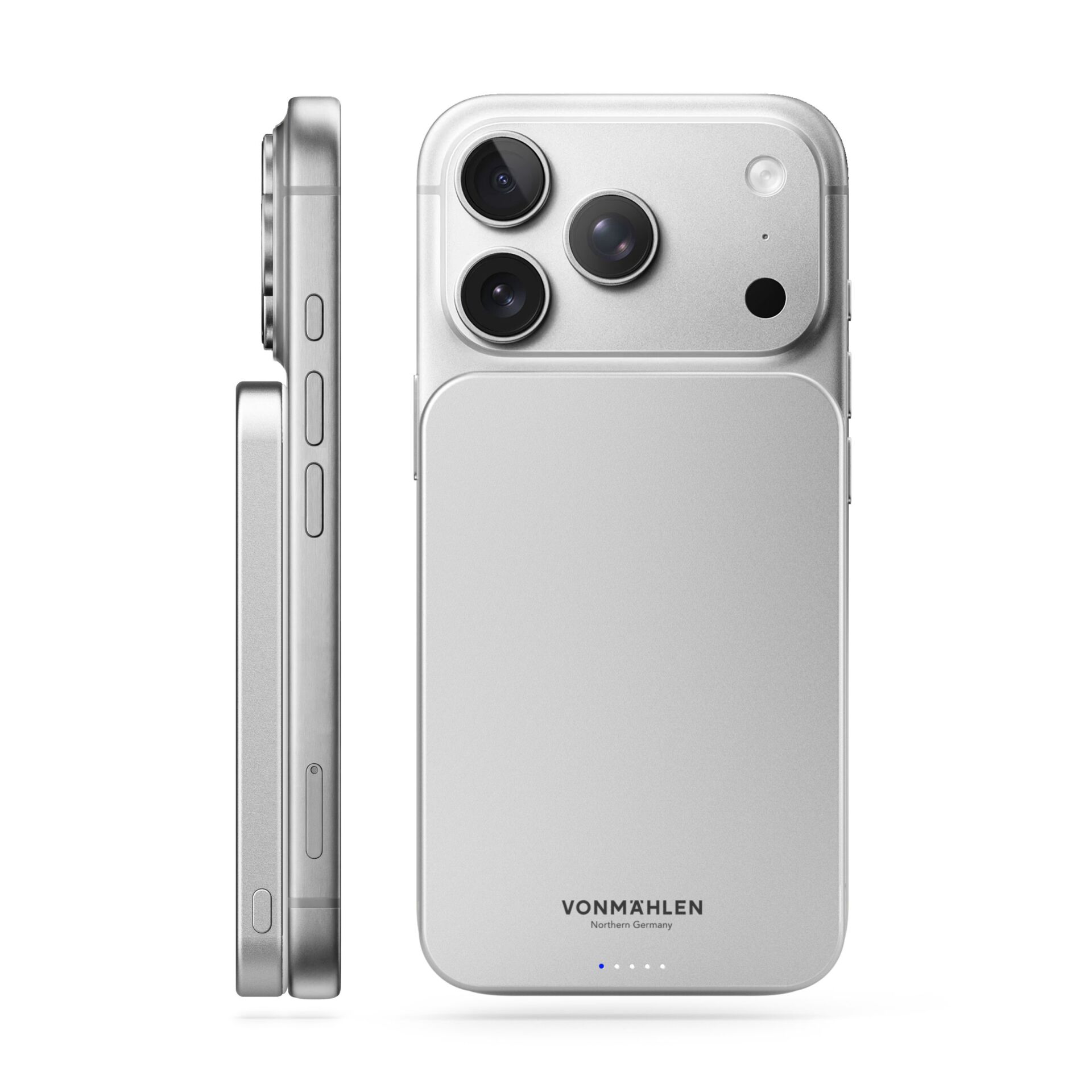 smartphone, iPhone 13 Pro-like, silber, Triple-Kamera, kabellos laden tasche