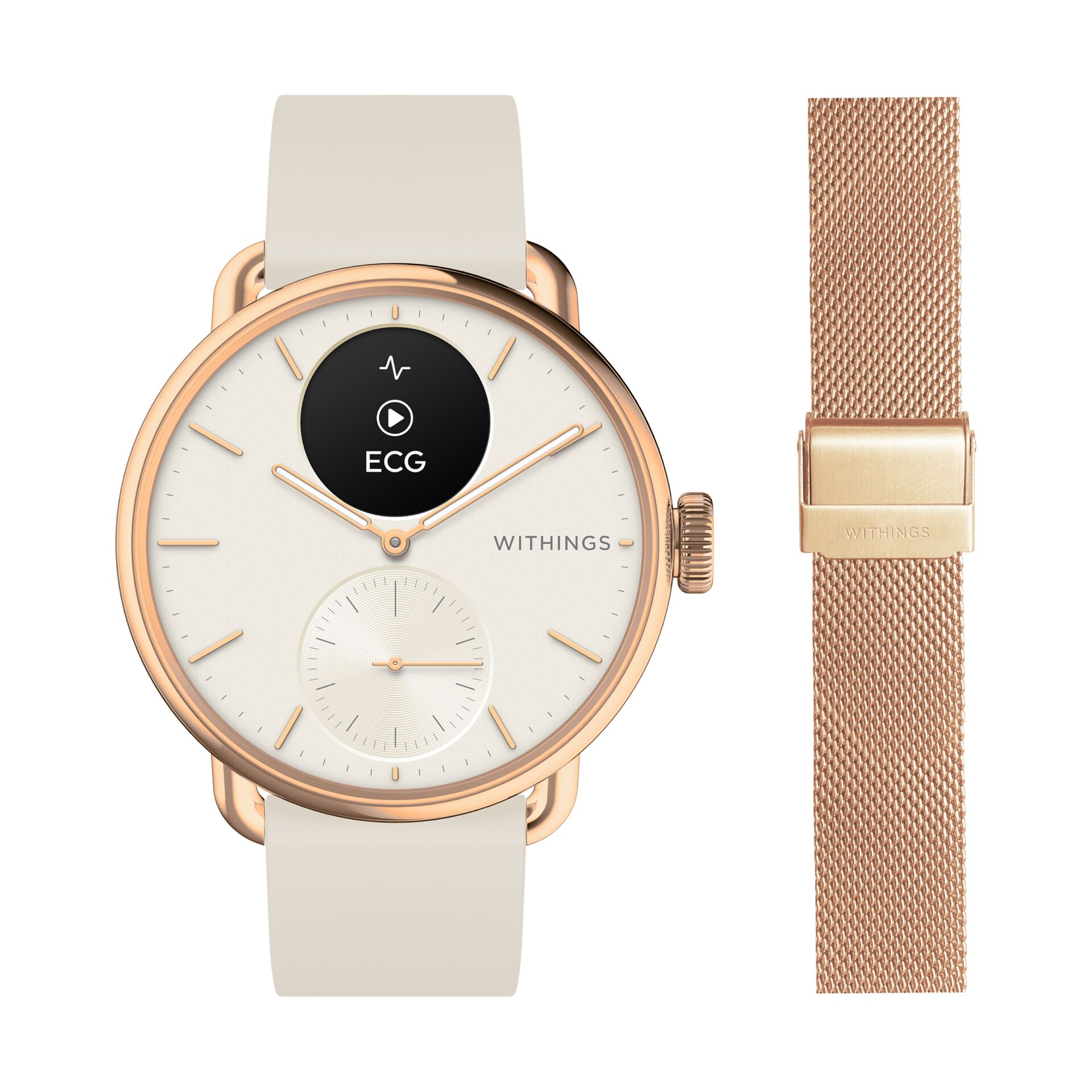 Uhr, Analog, Roségold, Weißes Zifferblatt, Mesh-Armband