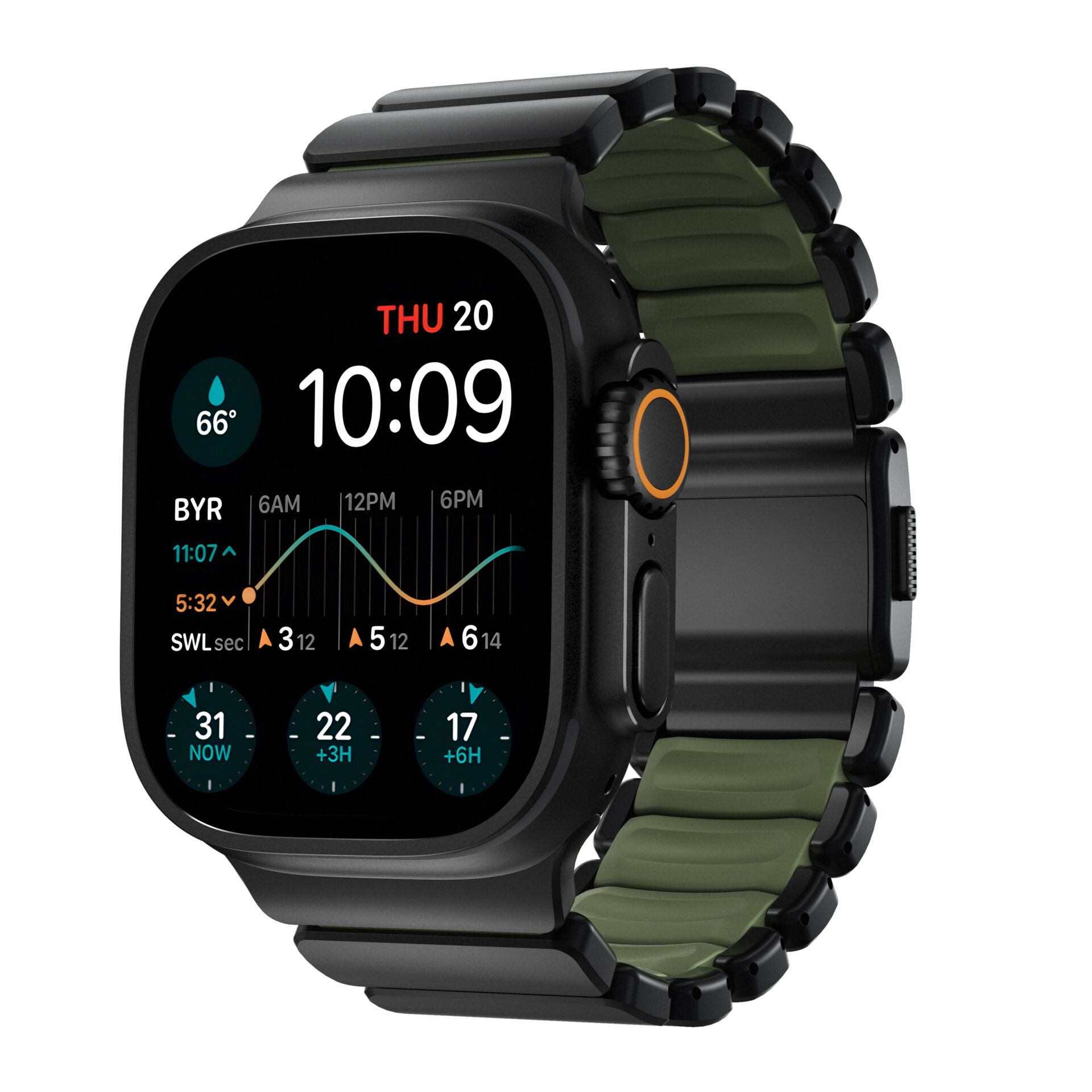 Smartwatch, Uhrenface, Taktile Anzeige, Metalldarbietung, Armband grün