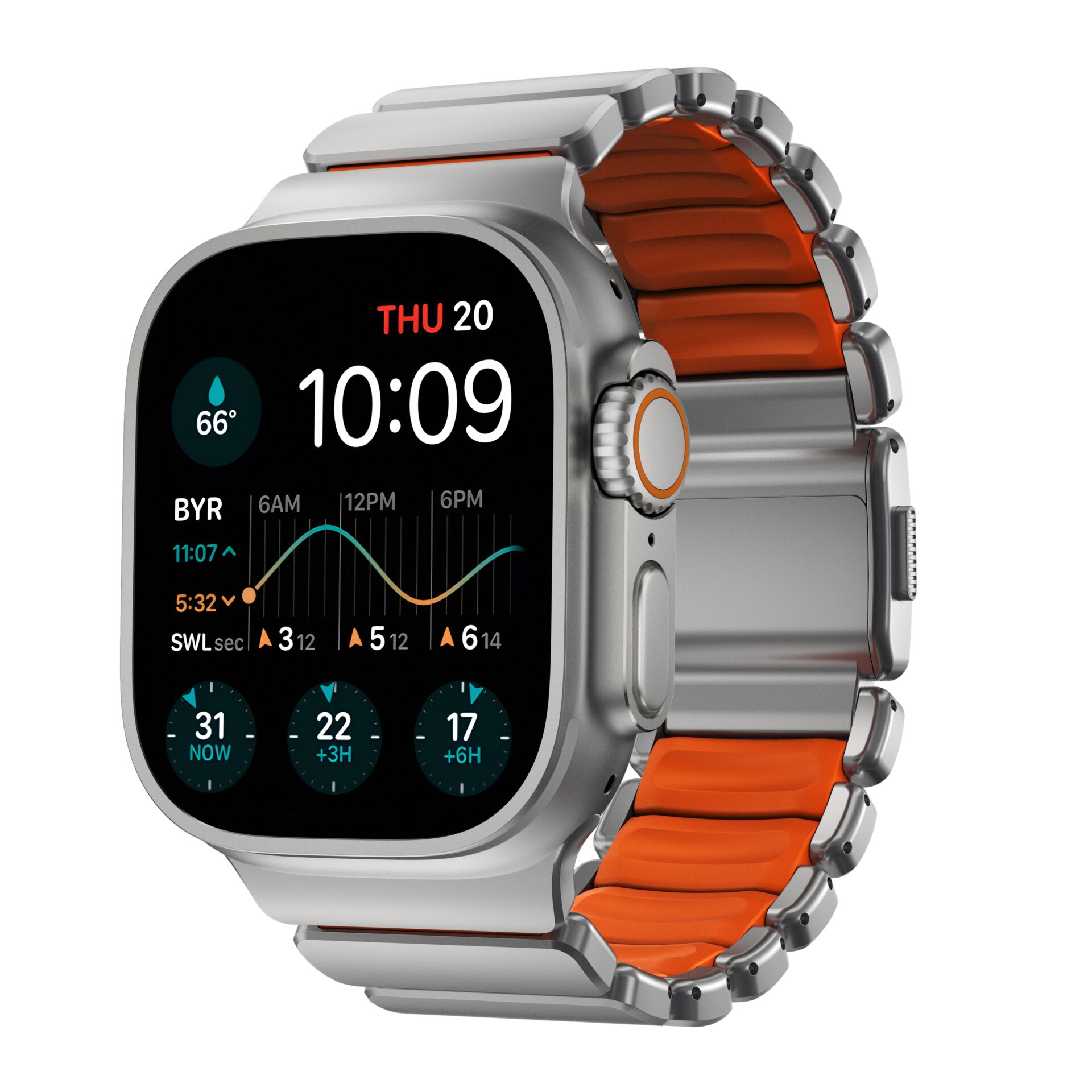 Smartwatch, Uhr, Metall, Orangener Armband, digitalanzeige