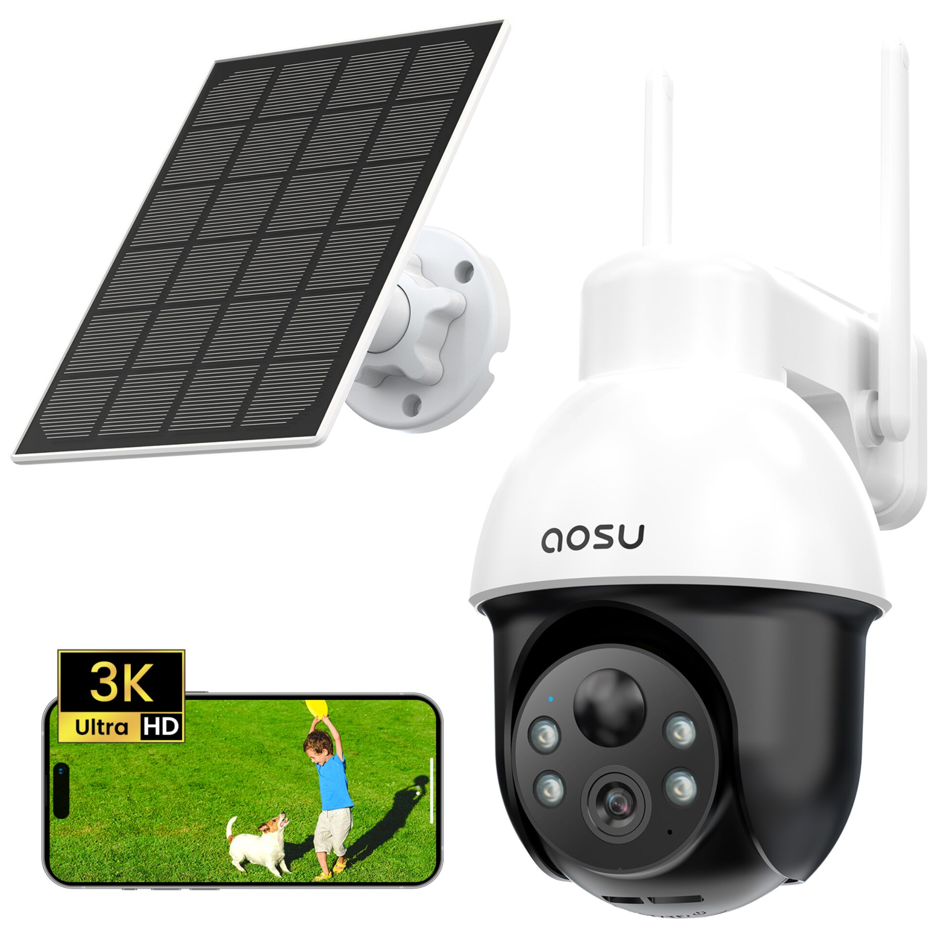 HD-Kamera, 3K, Solarmodul, Drahtlose Kamera, Sicherheitskamera