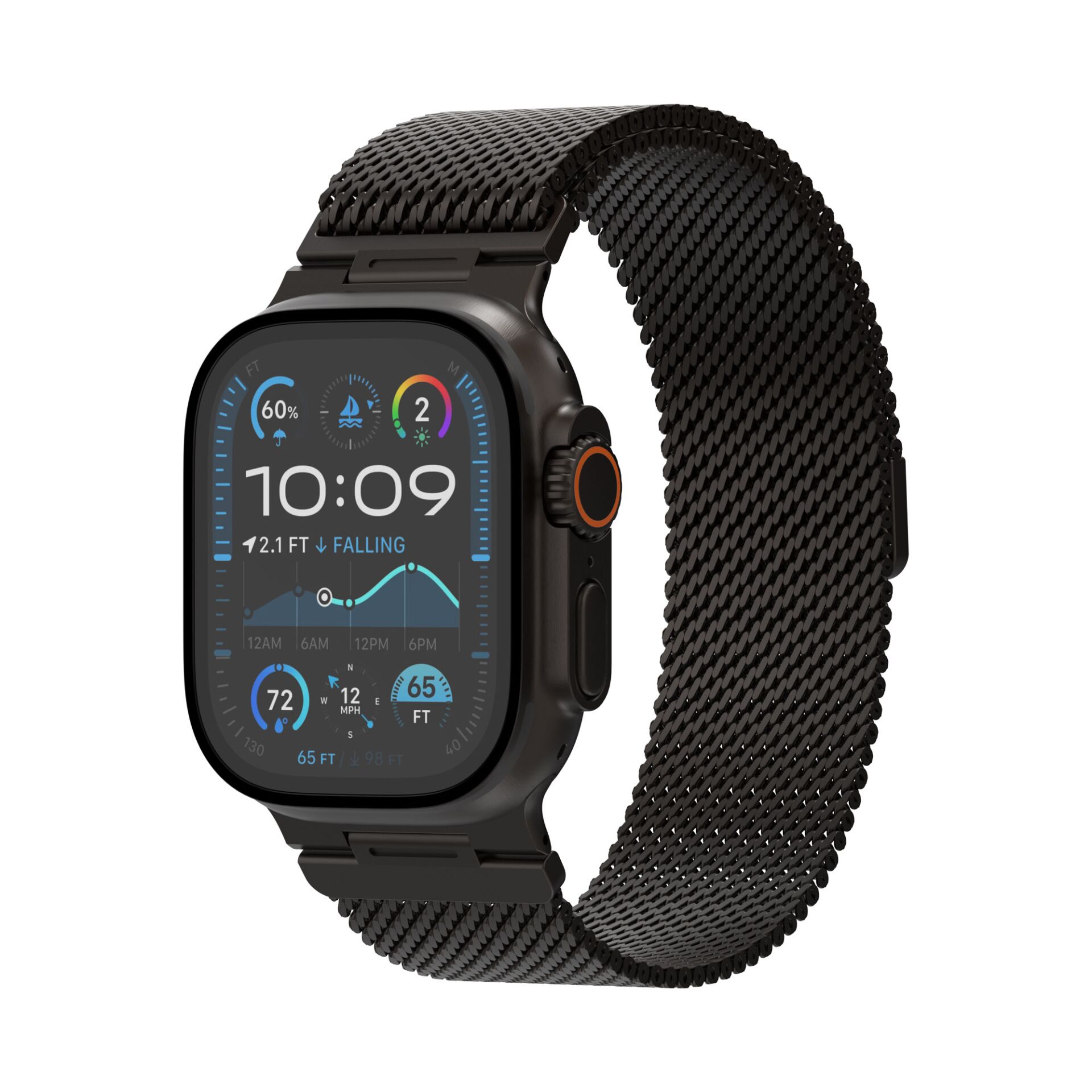 Smartwatch, Metallmeshband, Schwarz, Smartwatch, Band aus Mesh-Maschen