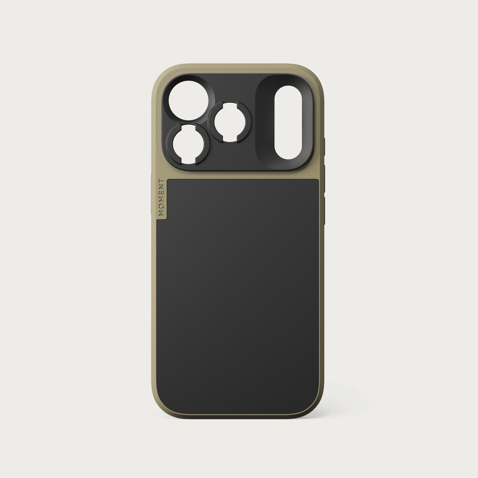 Phone Case, Kameralöchungen, MagSafe kompatibel, Strukturierte Rückseite, Olivgrüner Rahmen