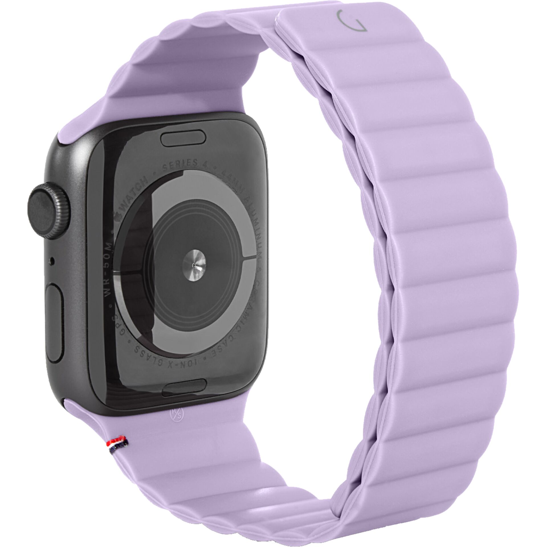 Apple Watch, Uhrenband, lila, Edelstahl-Rückseite, Ladegerät nicht sichtbar