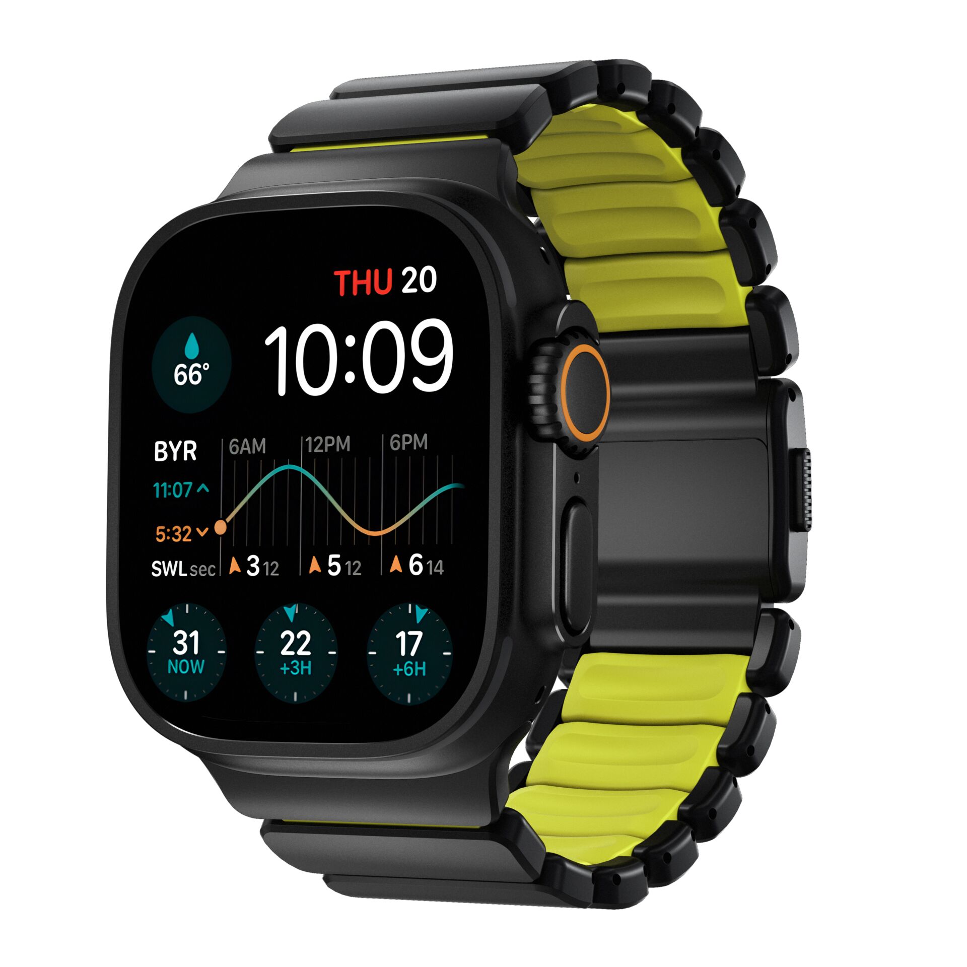 Smartwatch, Touchscreen, Digital display, Gelb-Grün Band, Metallisches Gehäuse