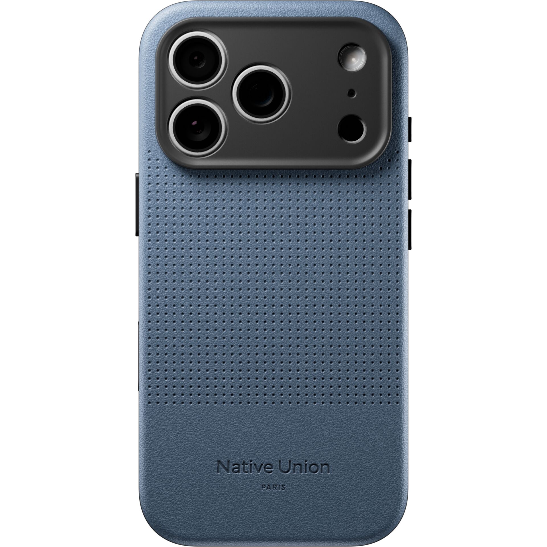 Telefonhülle, iPhone, perforierte Textur, Blau, Kameramodul