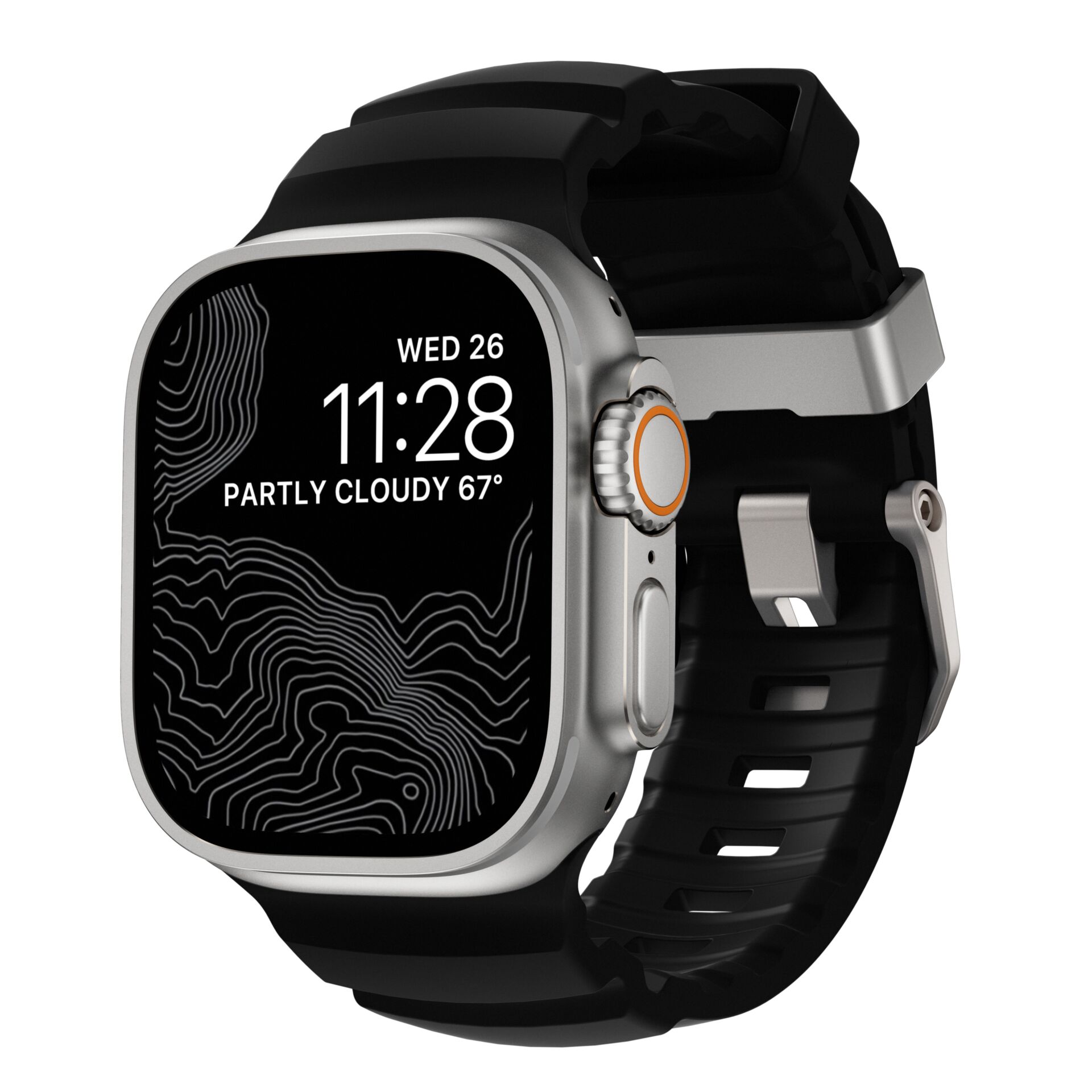 Smartwatch, Digital display, Square face, Blacker strap, Metallic case