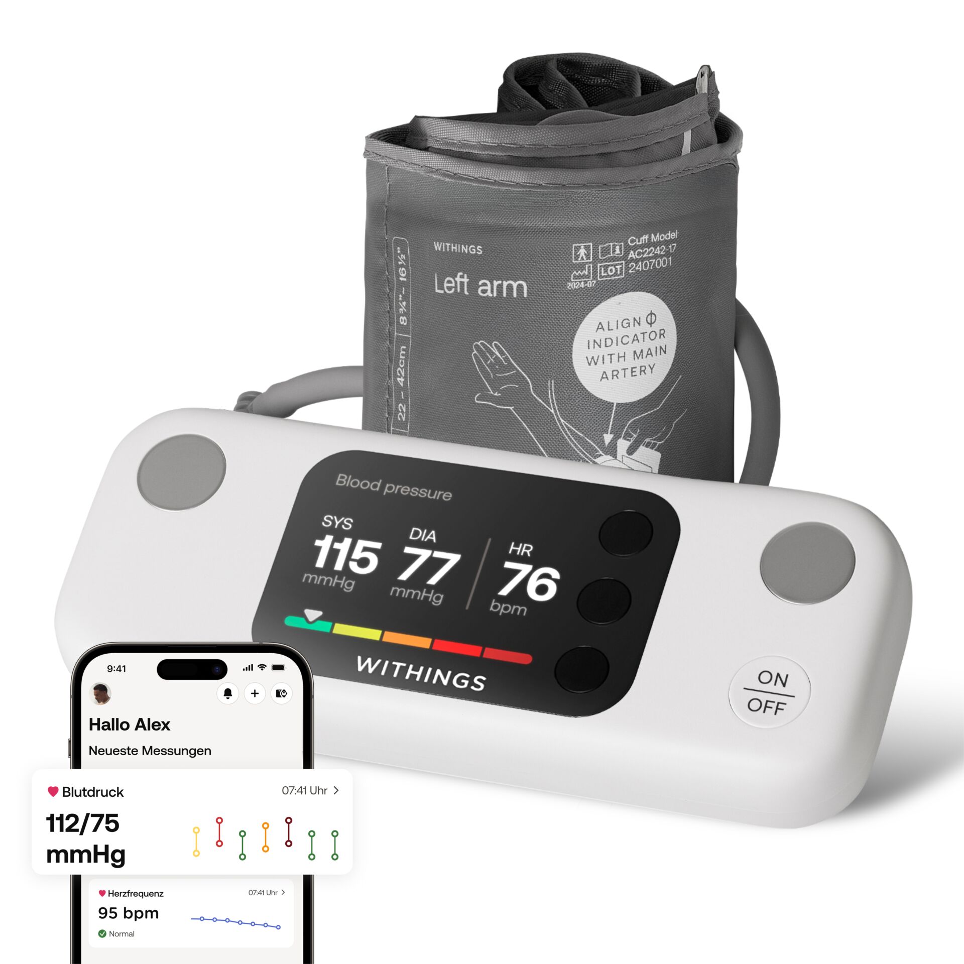 Blutdruckmessgerät, Arm-Manschette, Digitaldisplay, Kompakt, Beweglich
