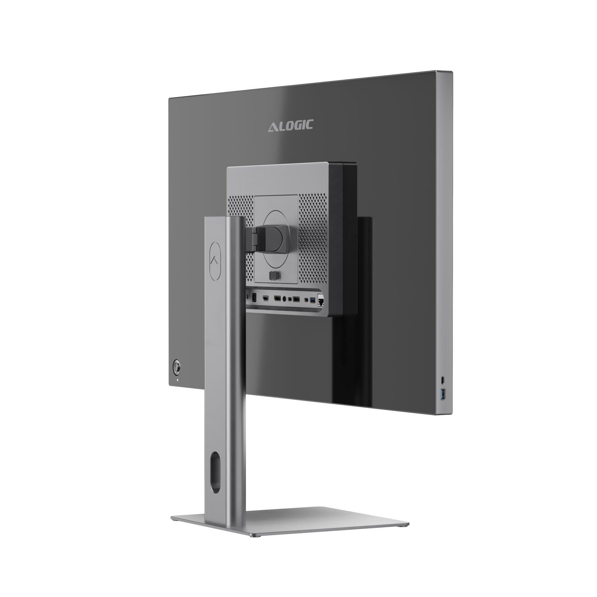 All-in-One-PC, IPS-Monitor, Silber-Ständer, HDMI-Anschlüsse, Rückseite Konnektivität