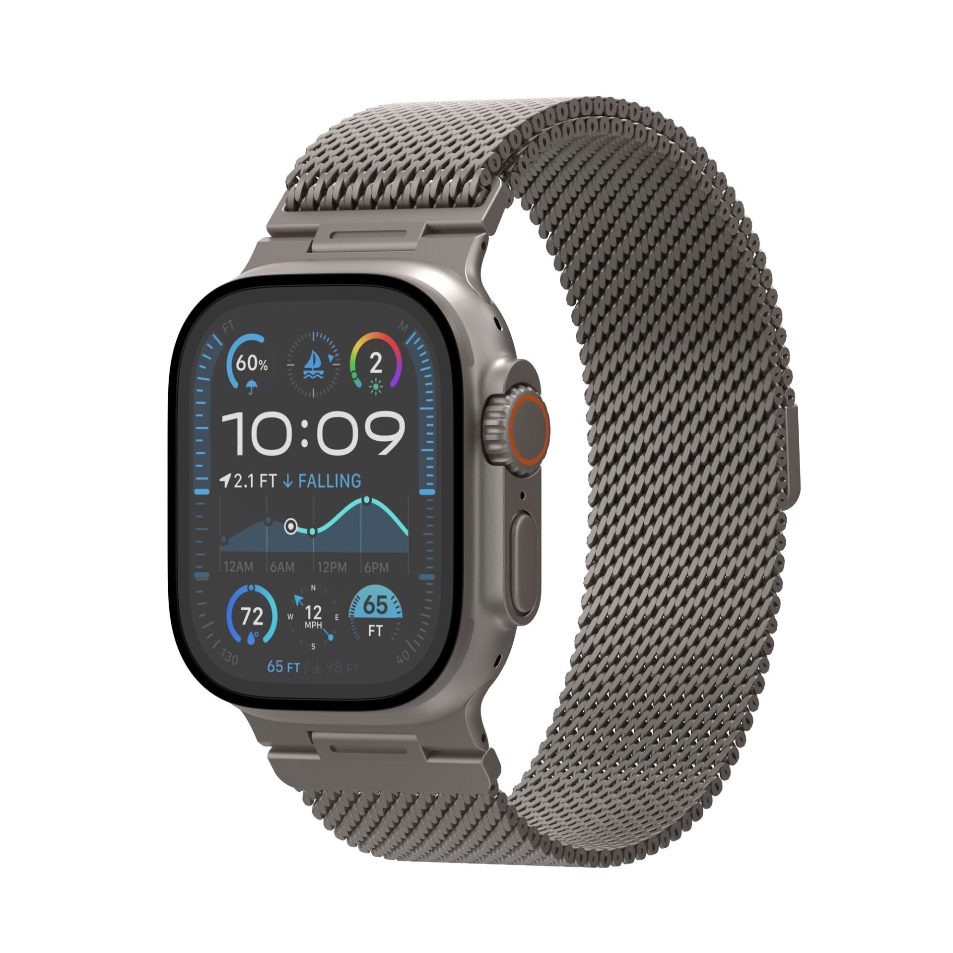 Smartwatch, Metallnetzband, Grau, Berührungsscreen, Fitness- bzw. Tauchfunktionen