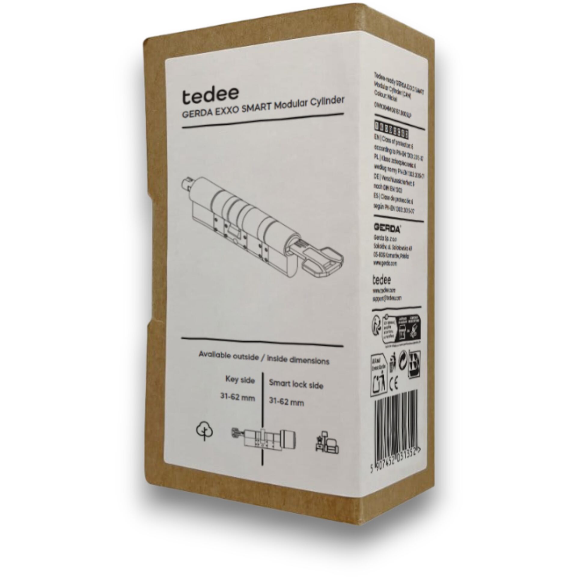Modularer Zylinder, Verriegelungsmechanismus, Kartonverpackung, GERDA Exxo Smart, Technische Zeichnung