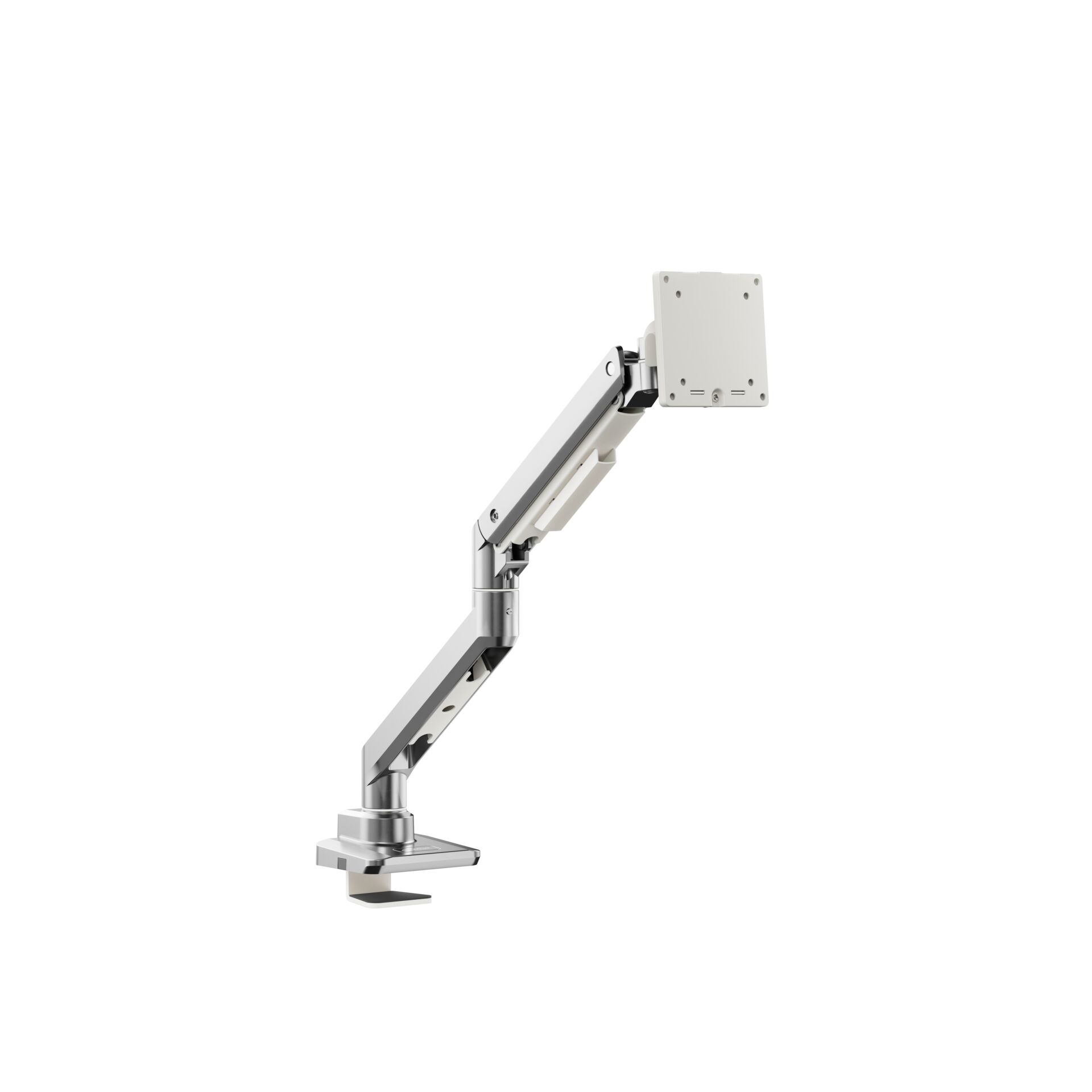 Monitorarm, Schwenkarm, Verstellbarer Arm, Klemmbasis, Metallisch-silbern